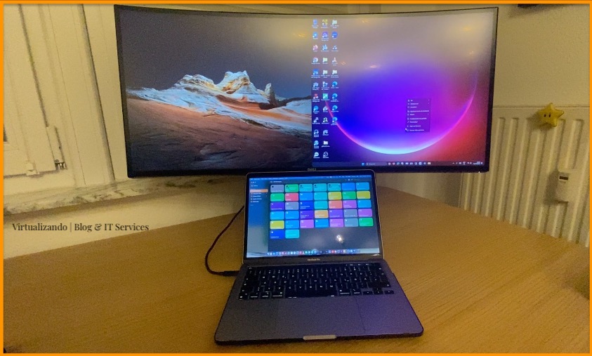 Imagen donde se muestra el Mac con el PIP activado correspondiente al articulo: automatizar multiples pantallas en Mac de Virtualizando | Blog & IT Services.