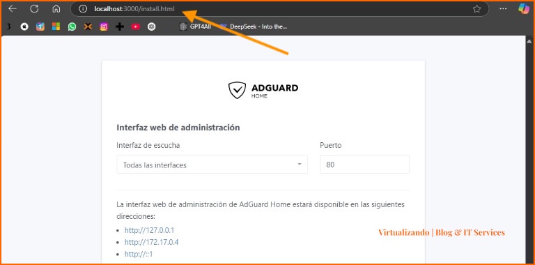 Imagen donde se muestra adguard home contenerizado correspondiente al articulo: básico de contenerizacion de Virtualizando | Blog & IT Services.