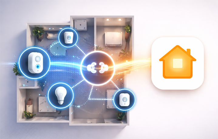 Ilustración representativa de Zigbee2MQTT a Apple HomeKit  usada en el artículo “[Agregar Zigbee2MQTT a Apple HomeKit” del blog y sitio web: Virtualizando | Blog & IT Services